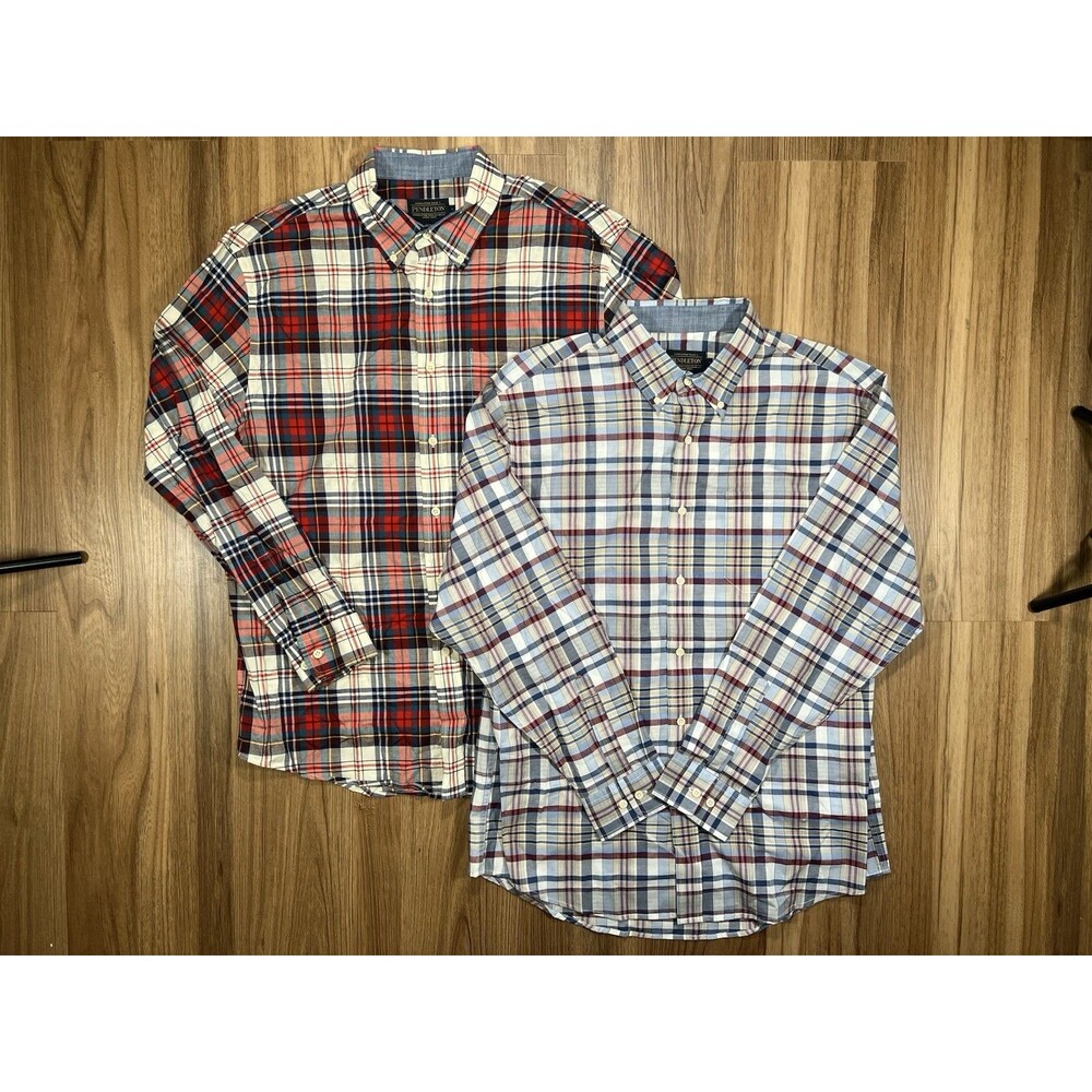 Lot Of 2 Pendleton Plaid Button Down Cotton Shirts Mens Size Large